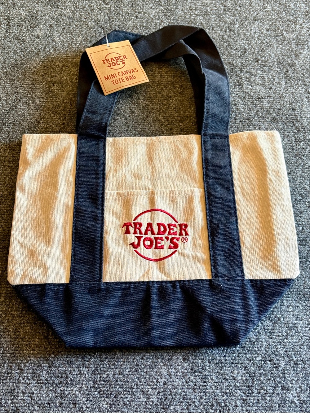 Trader Joe's Mini Canvas Tote Bag - Cream & Navy